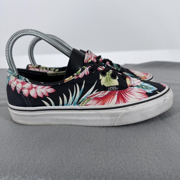 Vans Shoes Mens Size 5.5 Black Floral Hawaiian Canvas Skate Low Top Womens 7 - Picture 2 of 9